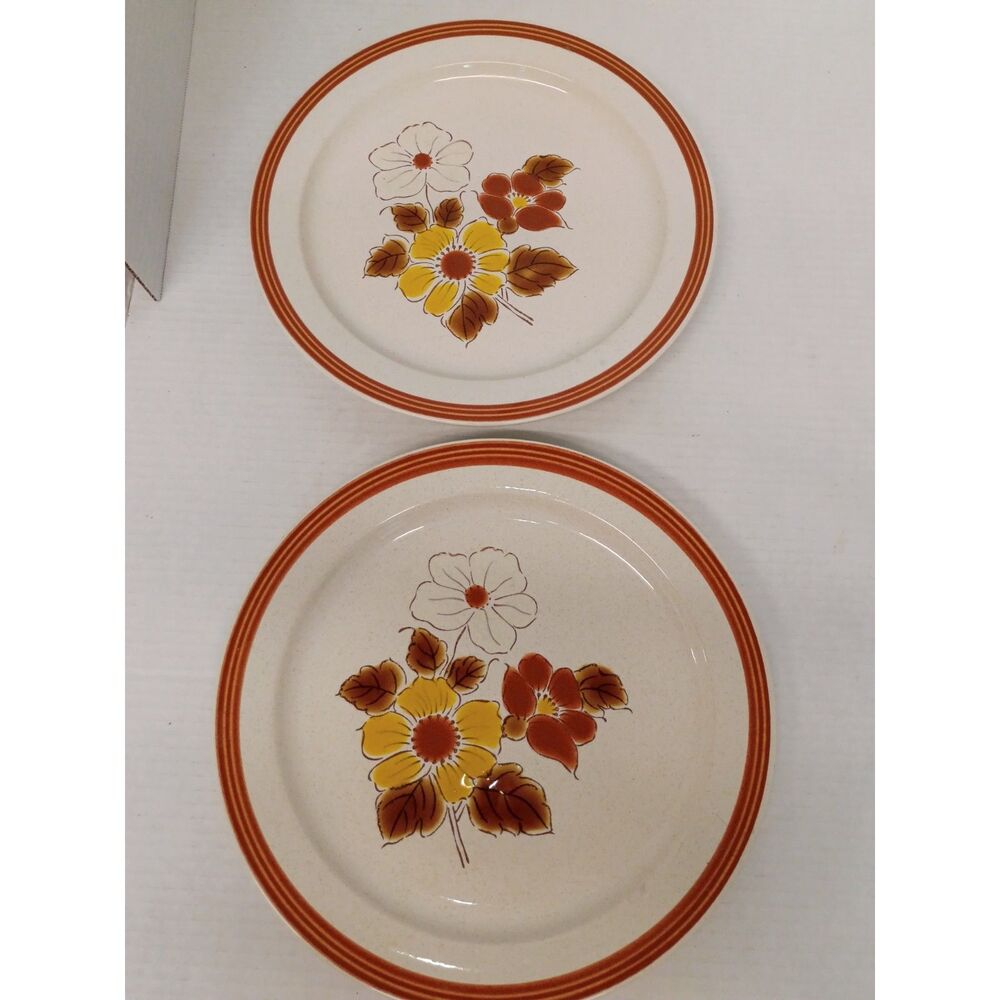 Vintage Floral Stoneware Dinner Plates •Japan Pottery • Cottagecore Set